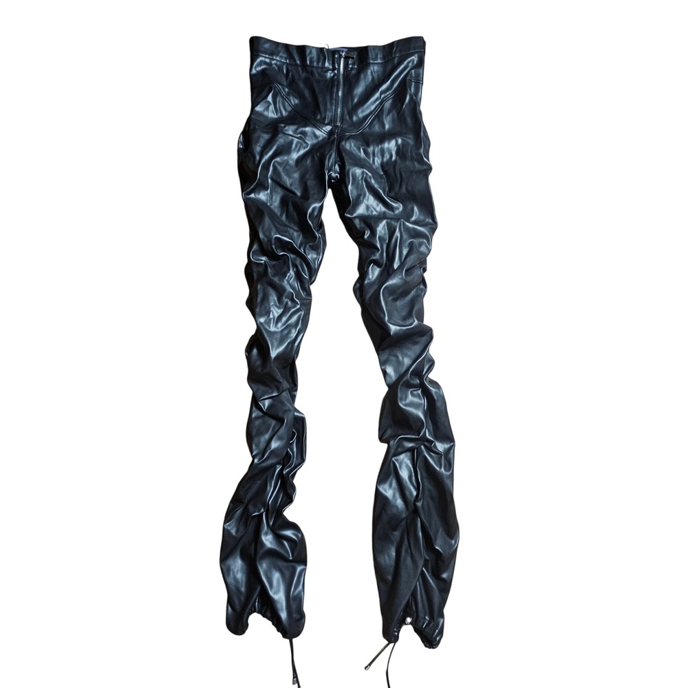 Maniere De Voir Tacked Vegan Leather Trousers Ruched 8 Edgy Punk Streetwear - Picture 2 of 8